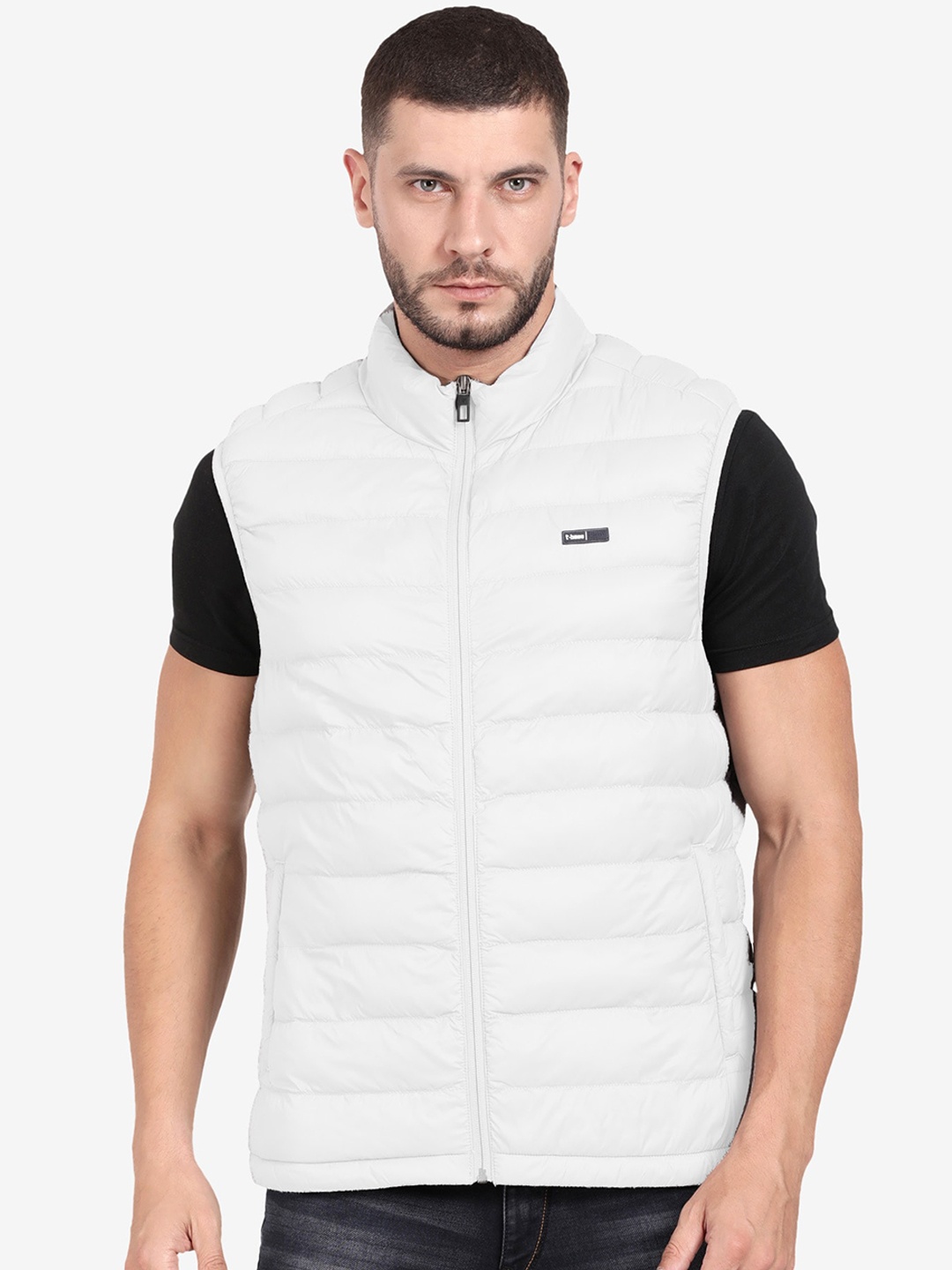 

t-base Stand Collar Windcheater Puffer Jacket, White