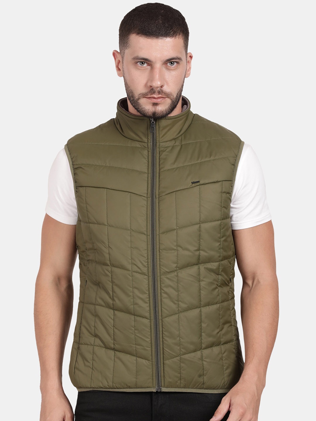 

t-base Stand Collar Windcheater Padded Jacket, Olive