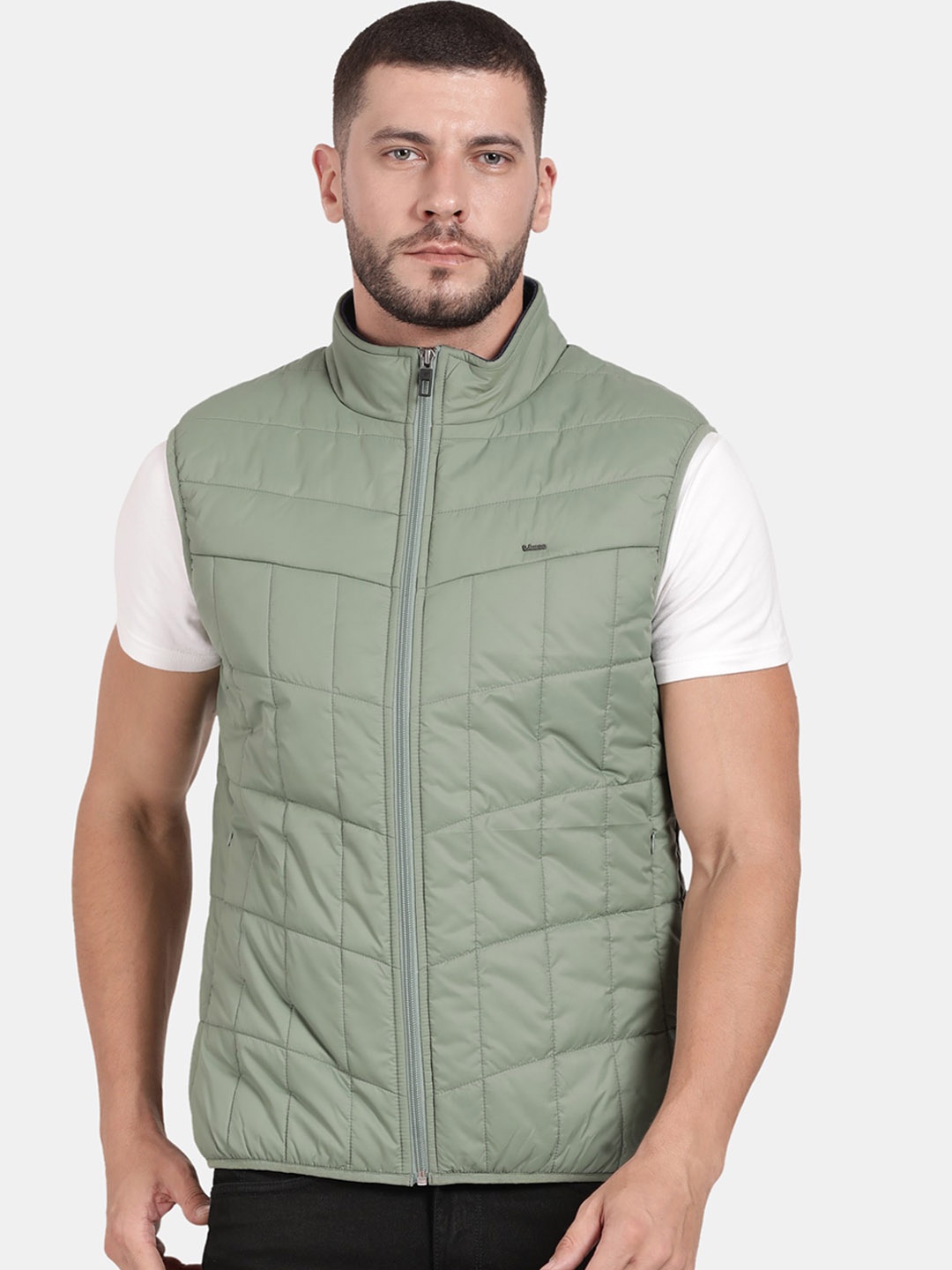 

t-base Mock Collar Windcheater Padded Jacket, Green
