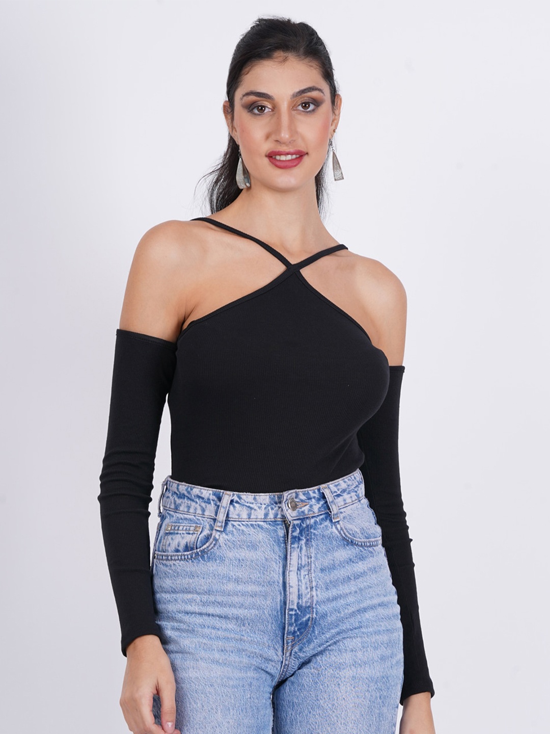 

SIGHTBOMB Halter Neck Cotton Top, Black