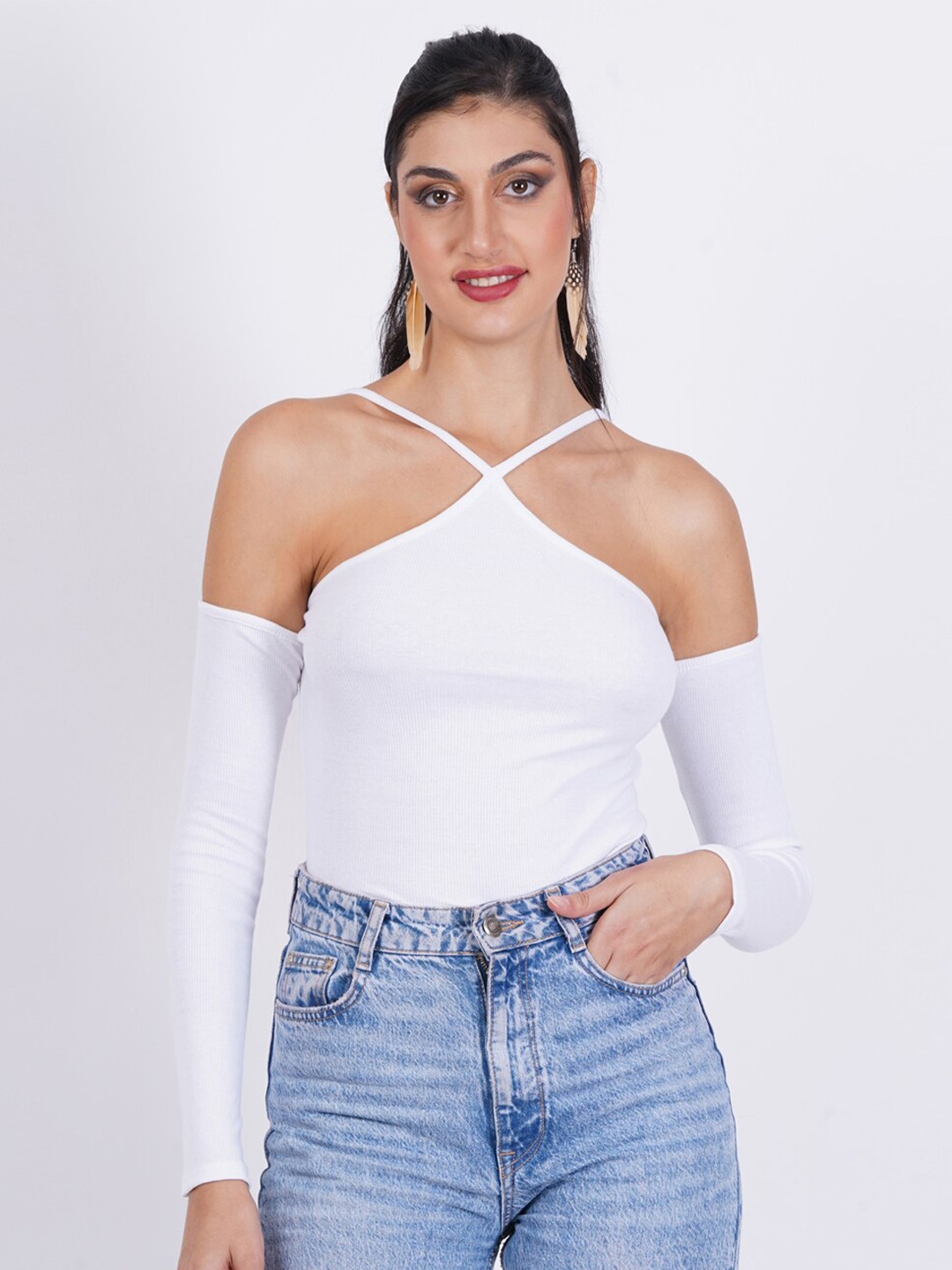 

SIGHTBOMB Halter Neck Cotton Top, White