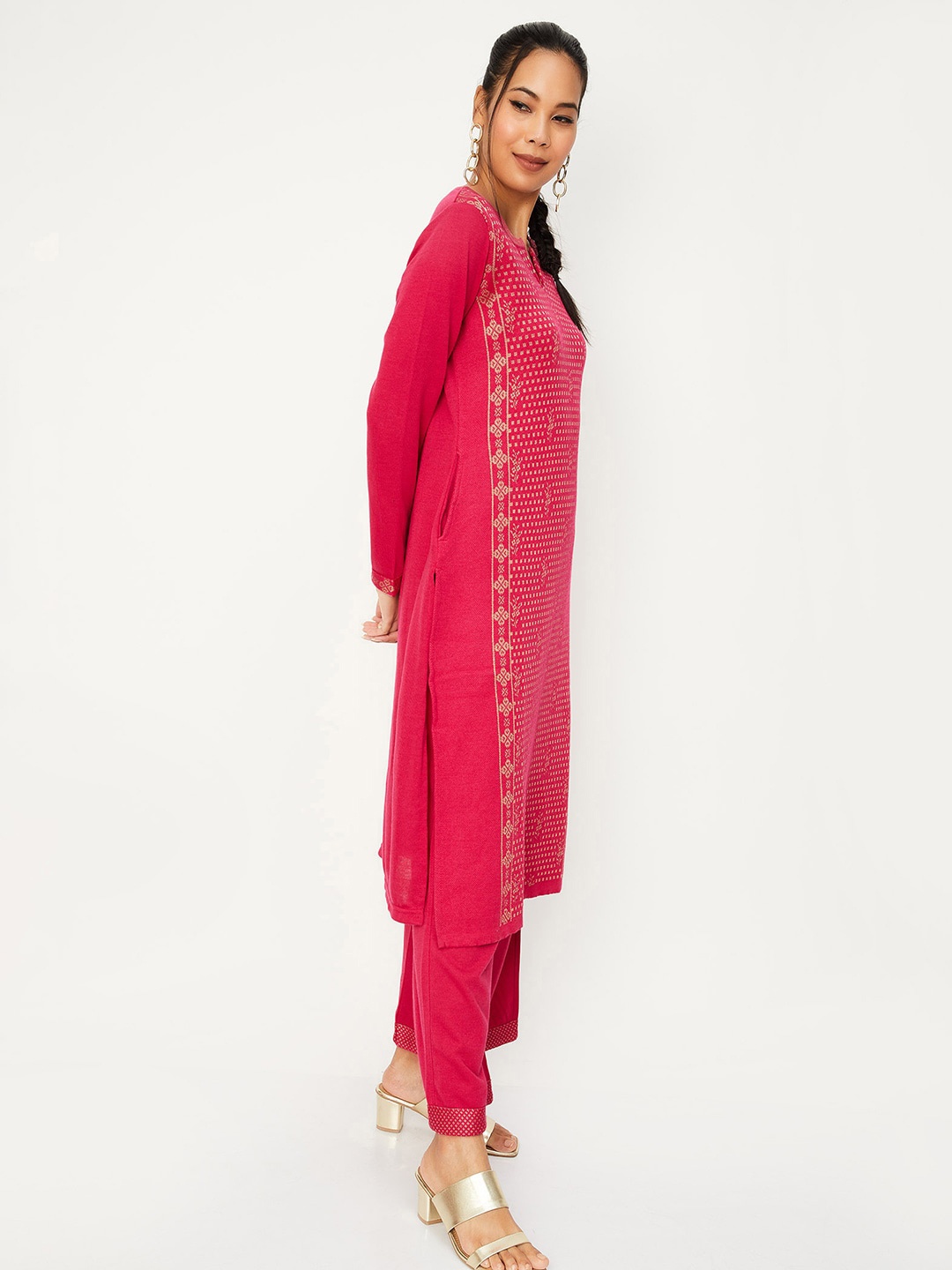 

max Ethnic Motifs Printed Acrylic Kurta With Trousers, Fuchsia