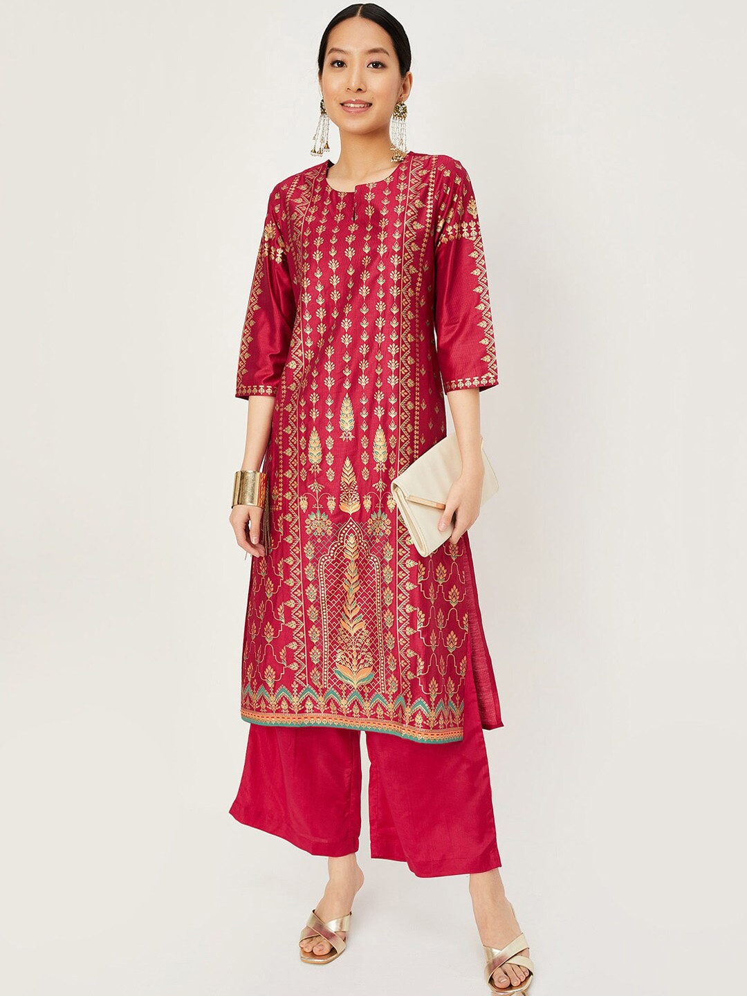 

max Ethnic Motifs Printed Straight Kurta With Palazzo, Red