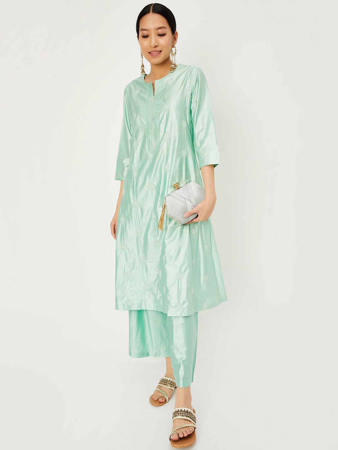 

max Ethnic Motifs Embroidered Kurta With Palazzo, Green