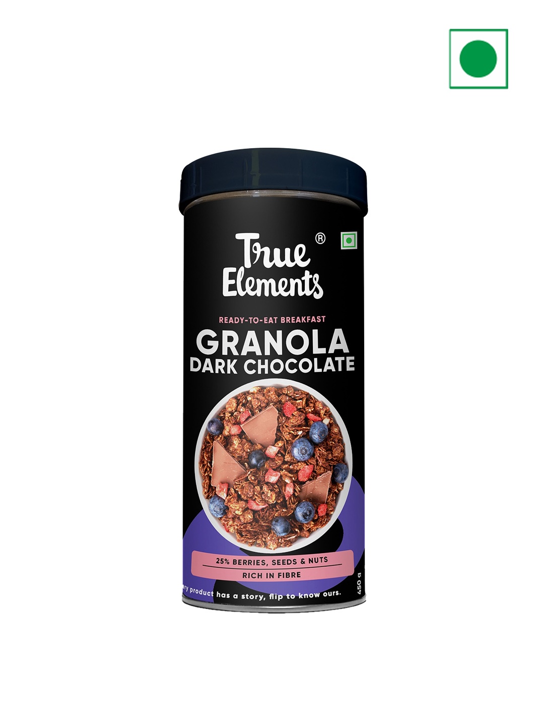 

True Elements Baked Granola Almonds And Dark Chocolate- 450 gm, Black