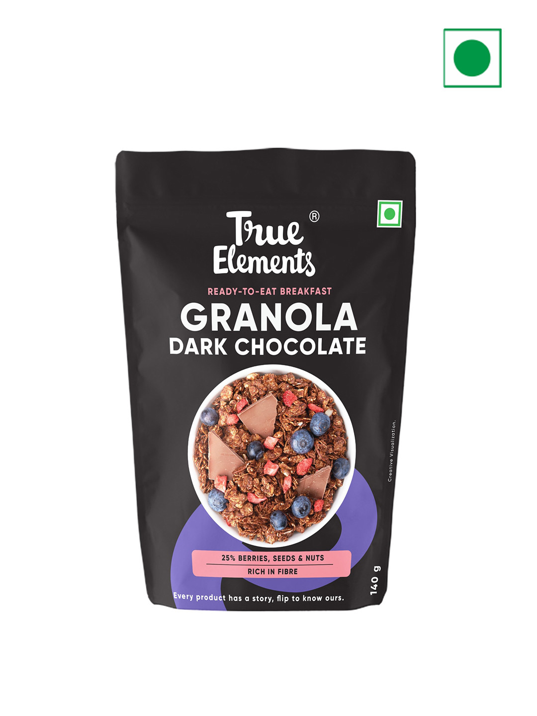 

True Elements Baked Granola Almonds And Dark Chocolate- 140gm, Black