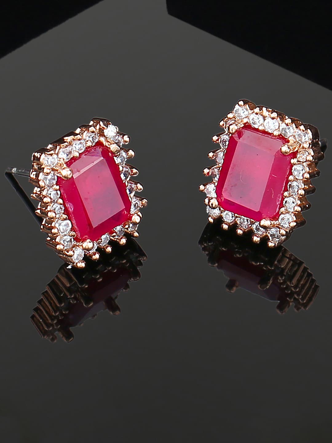 

Estele Rose Gold-Plated CZ Studded Contemporary Studs Earrings