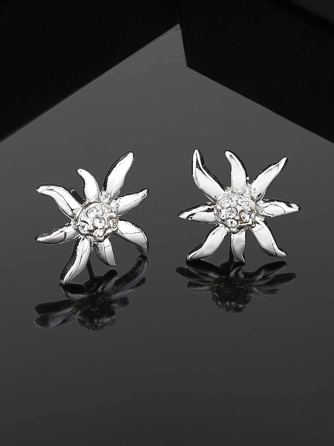 

Estele Rhodium-Plated Floral Stud Earrings, Silver