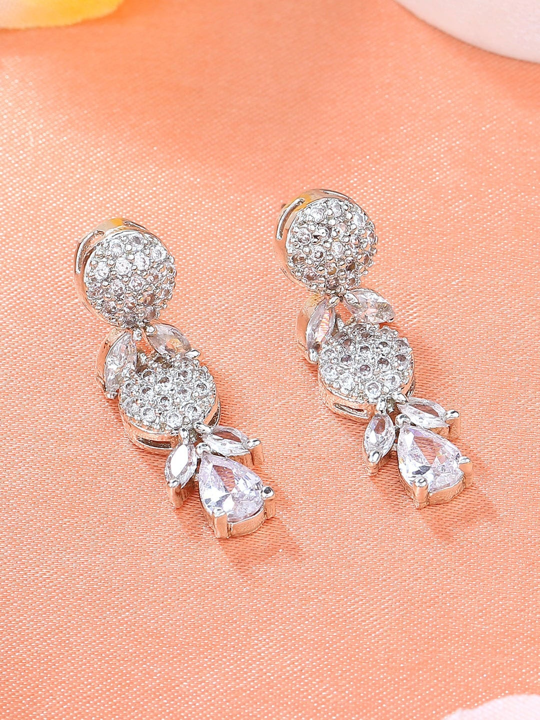 

Estele Rhodium-Plated Contemporary Drop Earrings, Silver