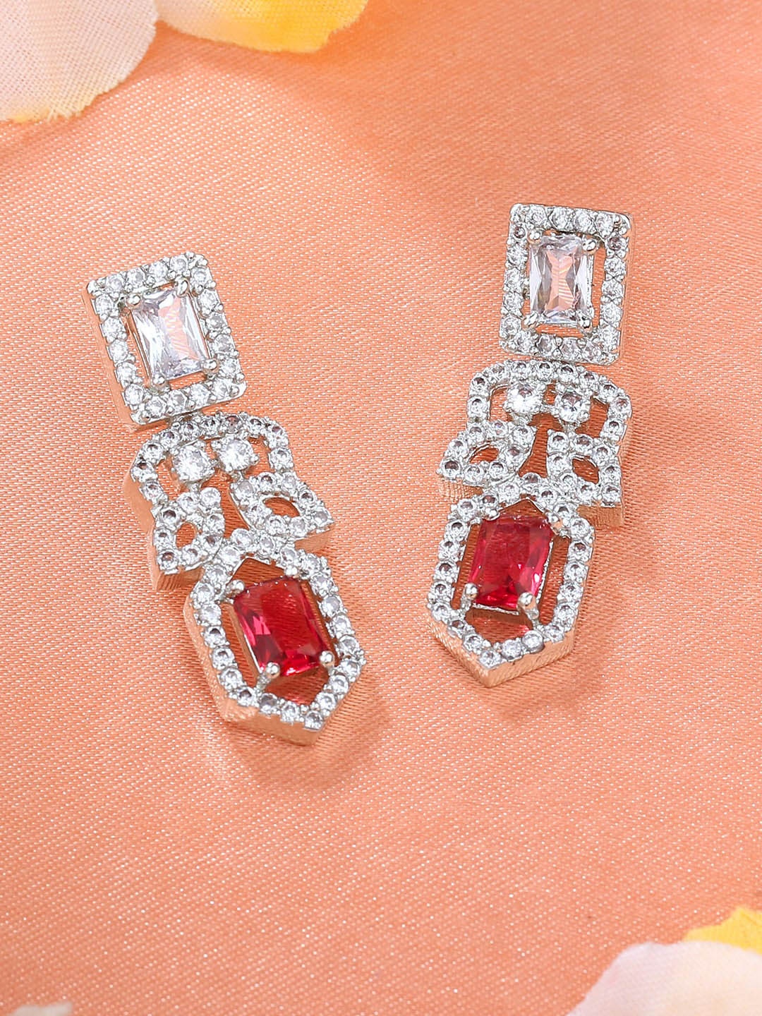 

Estele Rhodium-Plated Cubic Zirconia Contemporary Drop Earrings, Pink