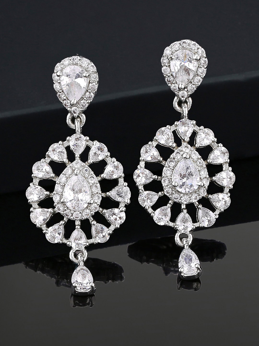 

Estele Rhodium-Plated Contemporary Drop Earrings, Silver