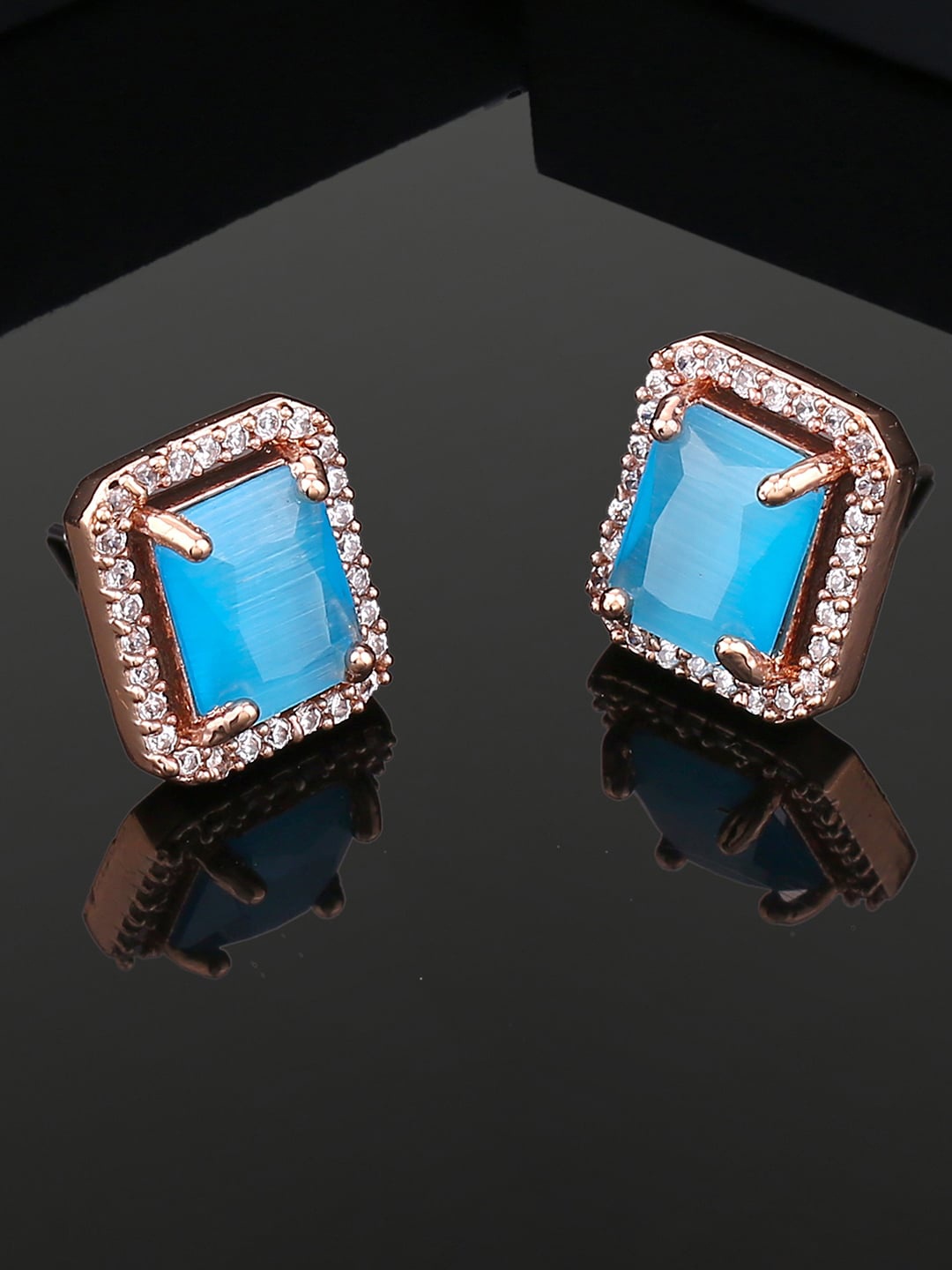 

Estele Rose Gold-Plated CZ Studded Contemporary Studs Earrings