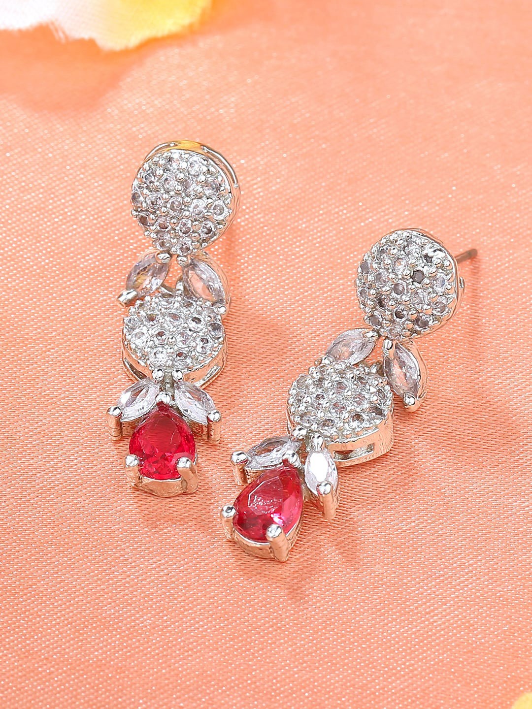 

Estele Rhodium-Plated Cubic Zirconia Contemporary Drop Earrings, Silver