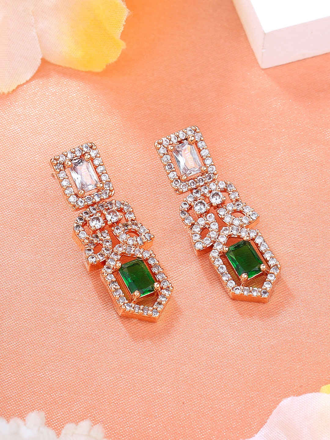 

Estele Rose Gold-Plated Cubic Zrconia-Studded Contemporary Drop Earrings