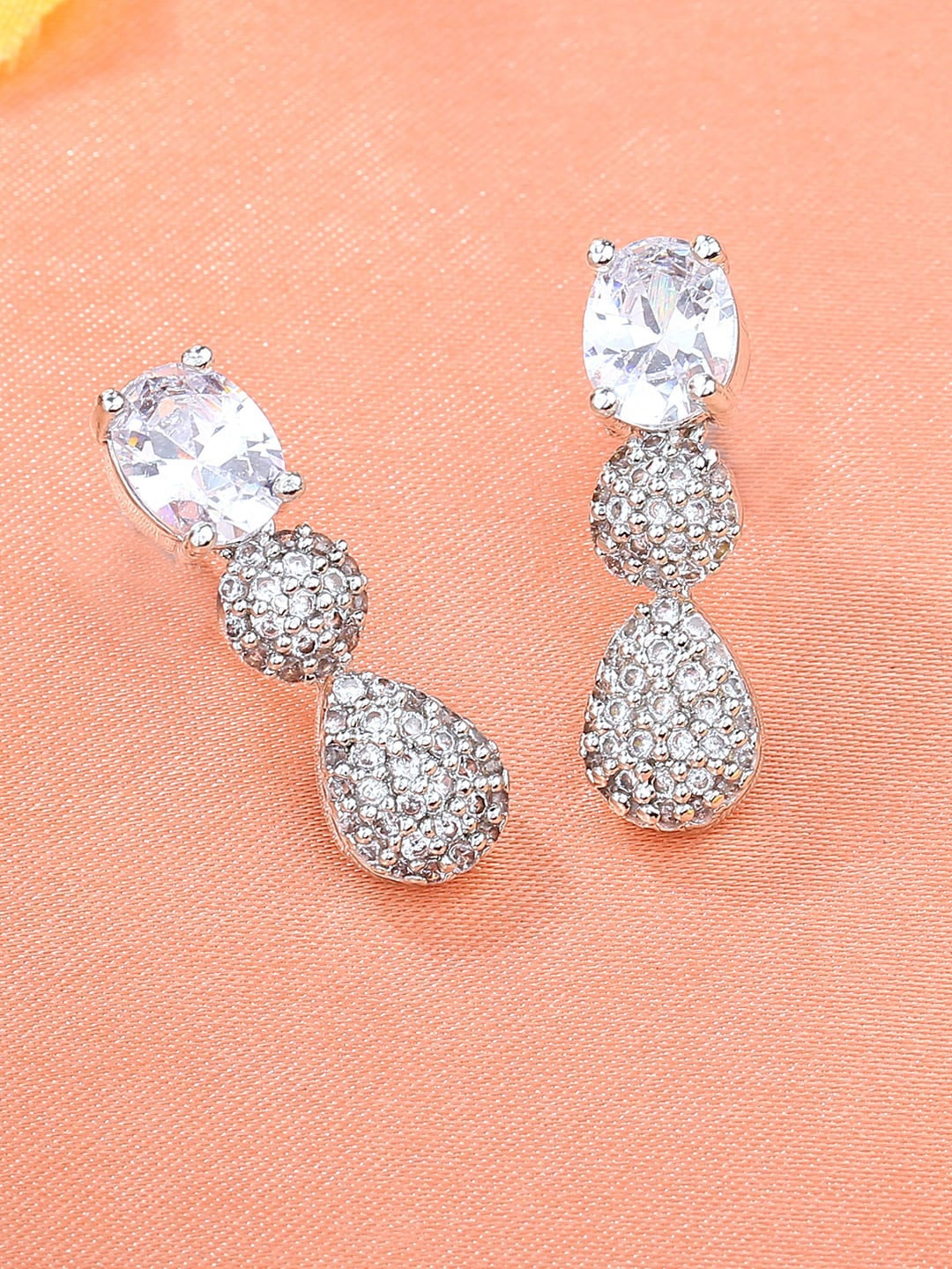 

Estele Rhodium-Plated Contemporary Drop Earrings, Silver