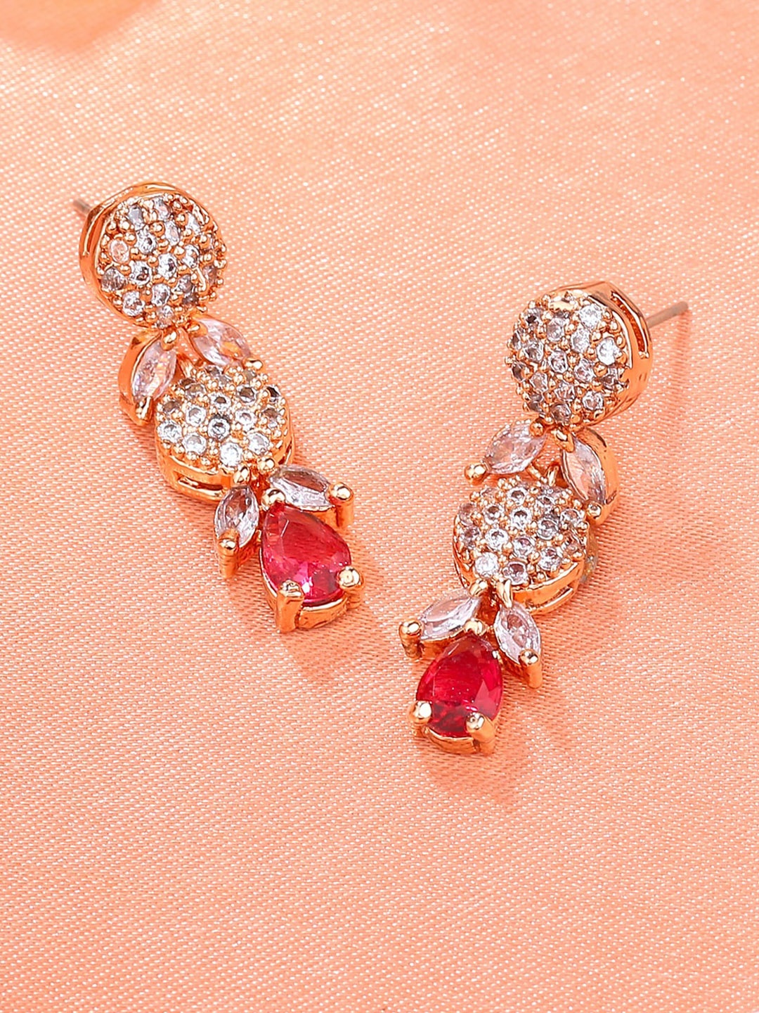 

Estele Rose Gold-Plated Contemporary CZ Studded Drop Earrings