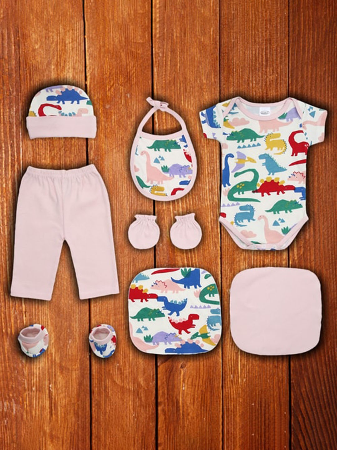 

Grandmas Infants 8-Piece Printed Pure Cotton Baby Apparel Gift Set, Pink