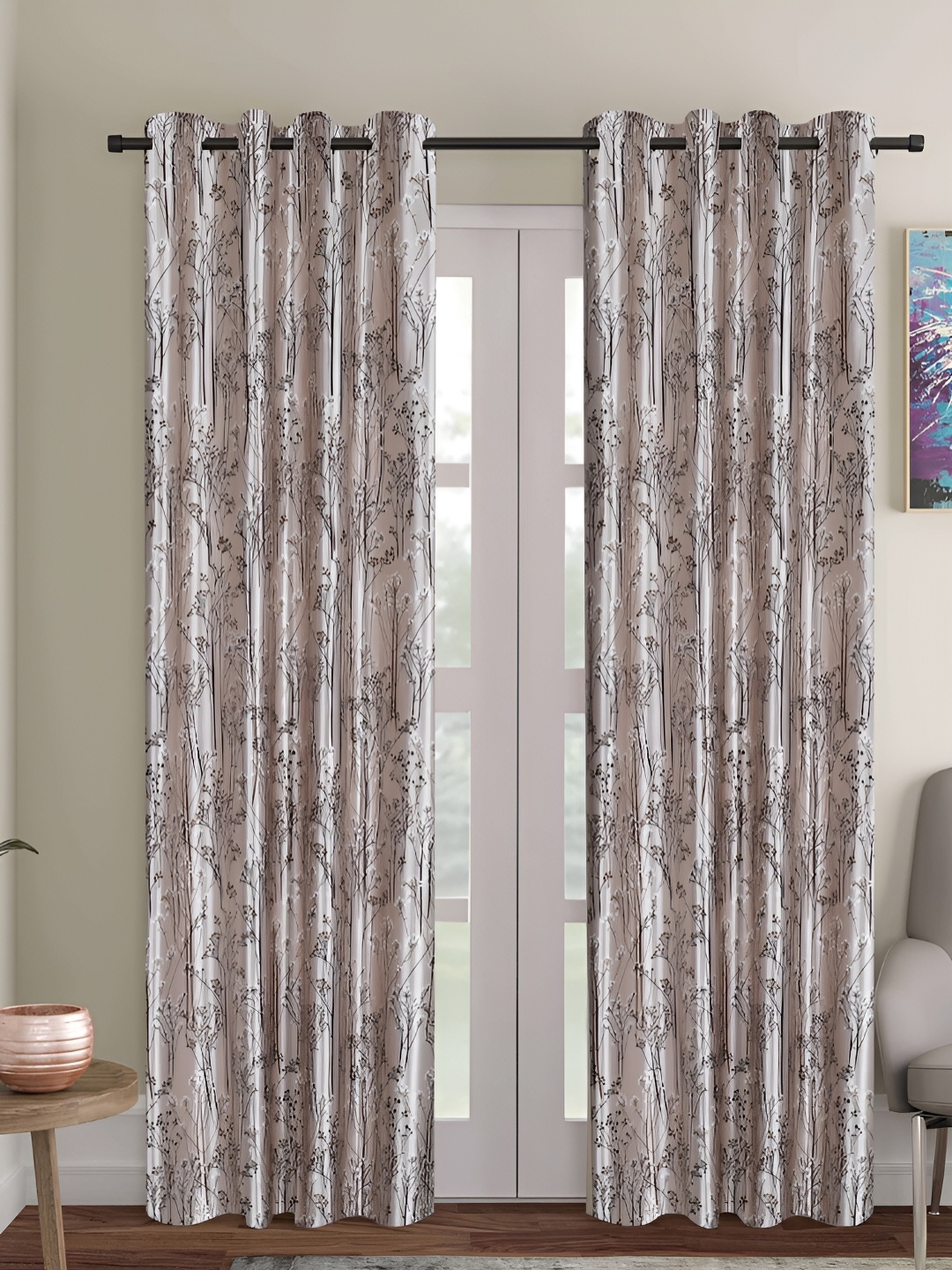 

ERIC LONDON Brown 2 Pieces Floral Polyester Room Darkening Door Curtains