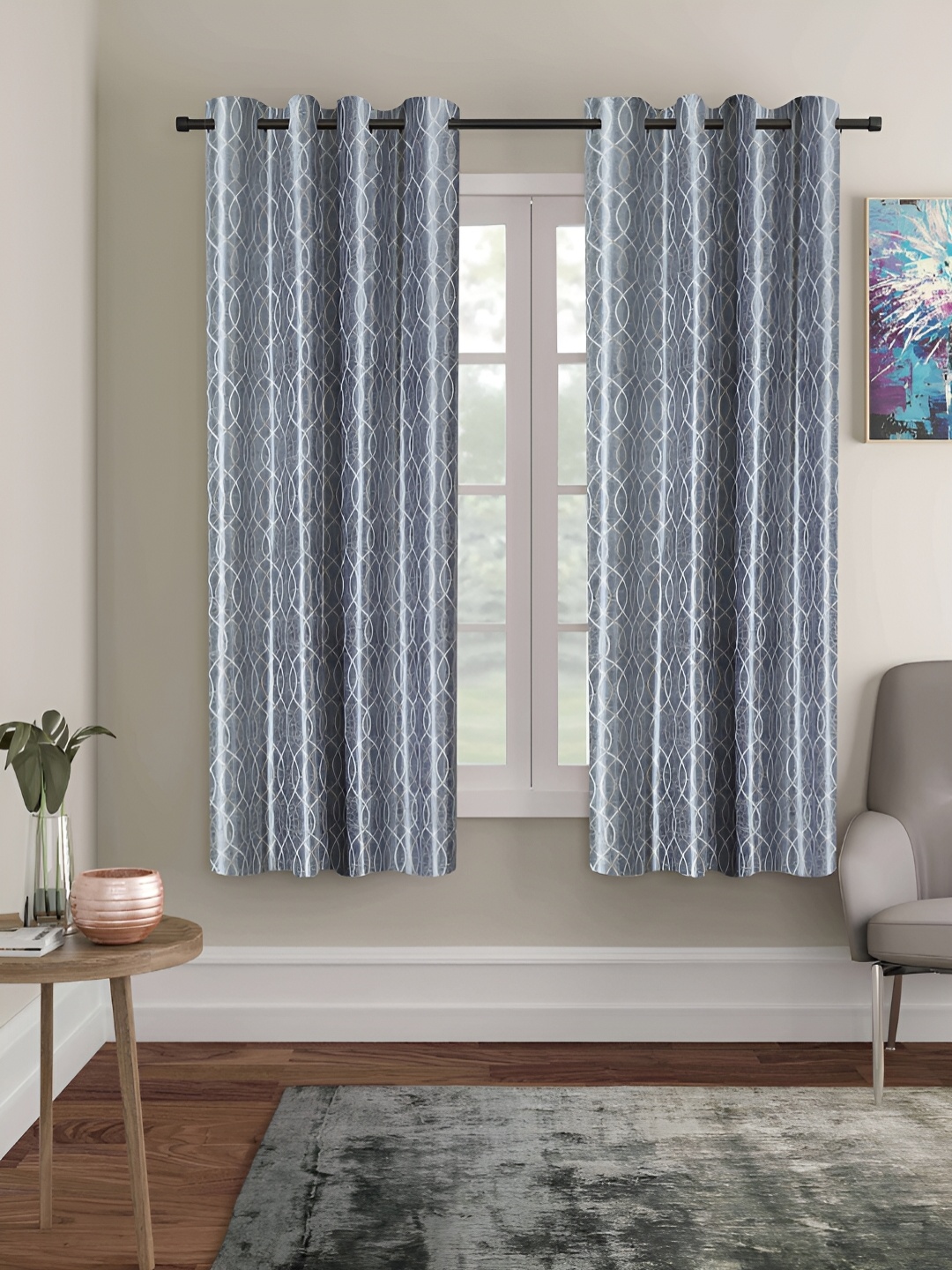 

ERIC LONDON Grey 2 Pieces Room Darkening Window Curtains
