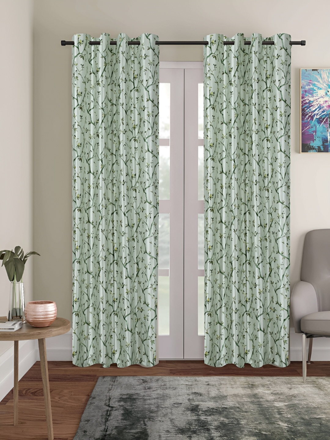 

ERIC LONDON Green& Brown 2 Pieces Floral Printed Room Darkening Long Door Curtains