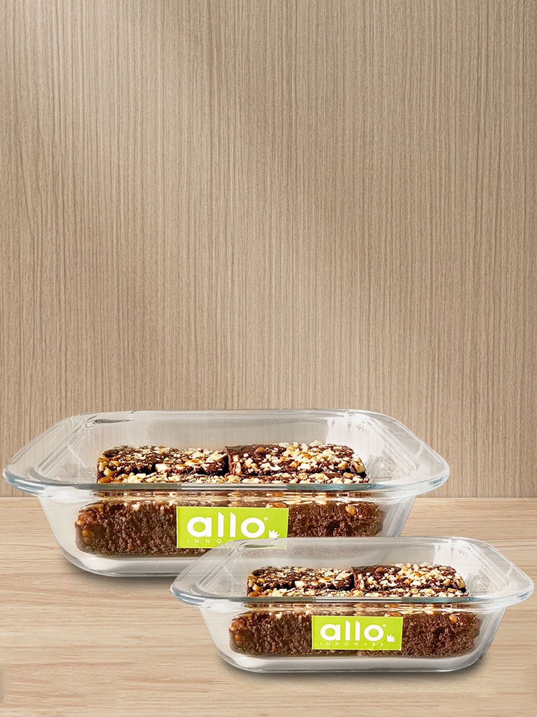 

Allo Set of 2 Oven Microwave Safe Borosilcate Square Glass Baking Dish ( 900ml, 1800ml), Transparent
