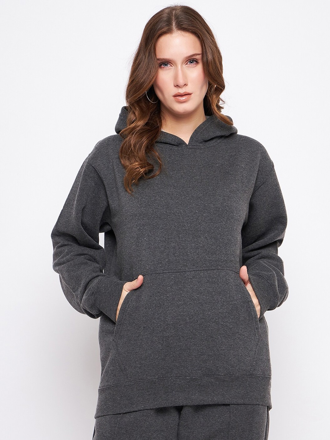 

TULIP 21 Hooded Long Sleeves Fleece Pullover Sweatshirt, Grey melange