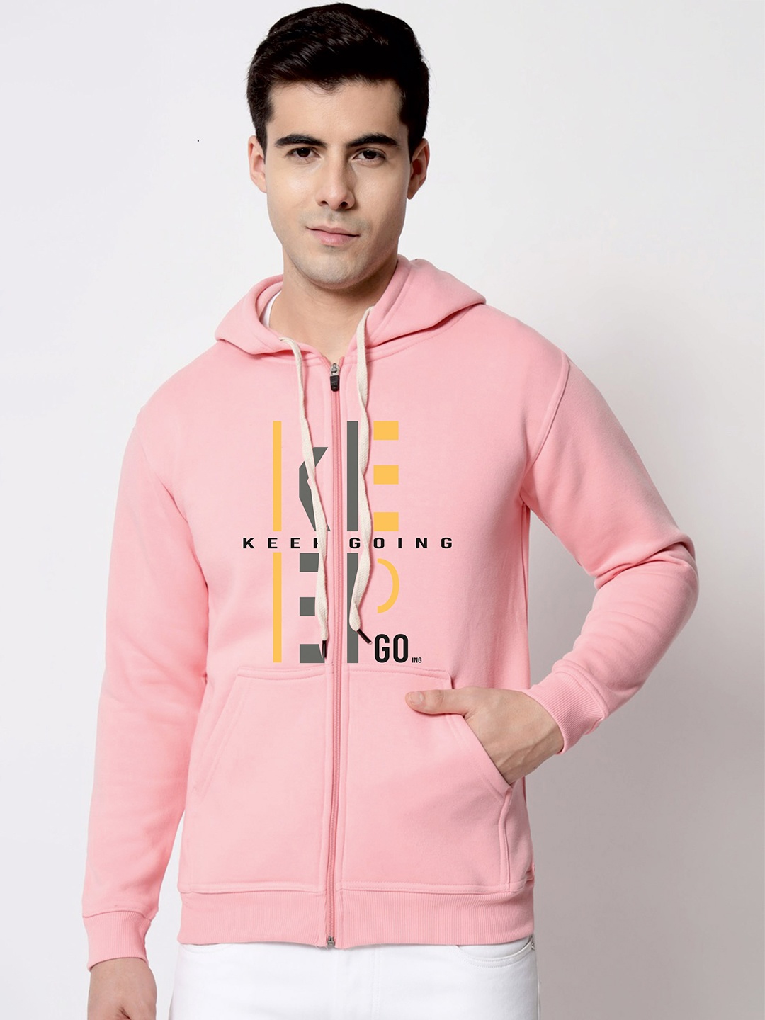 

SLOWLORIS Men Pink Printed Hooded Sweatshirt