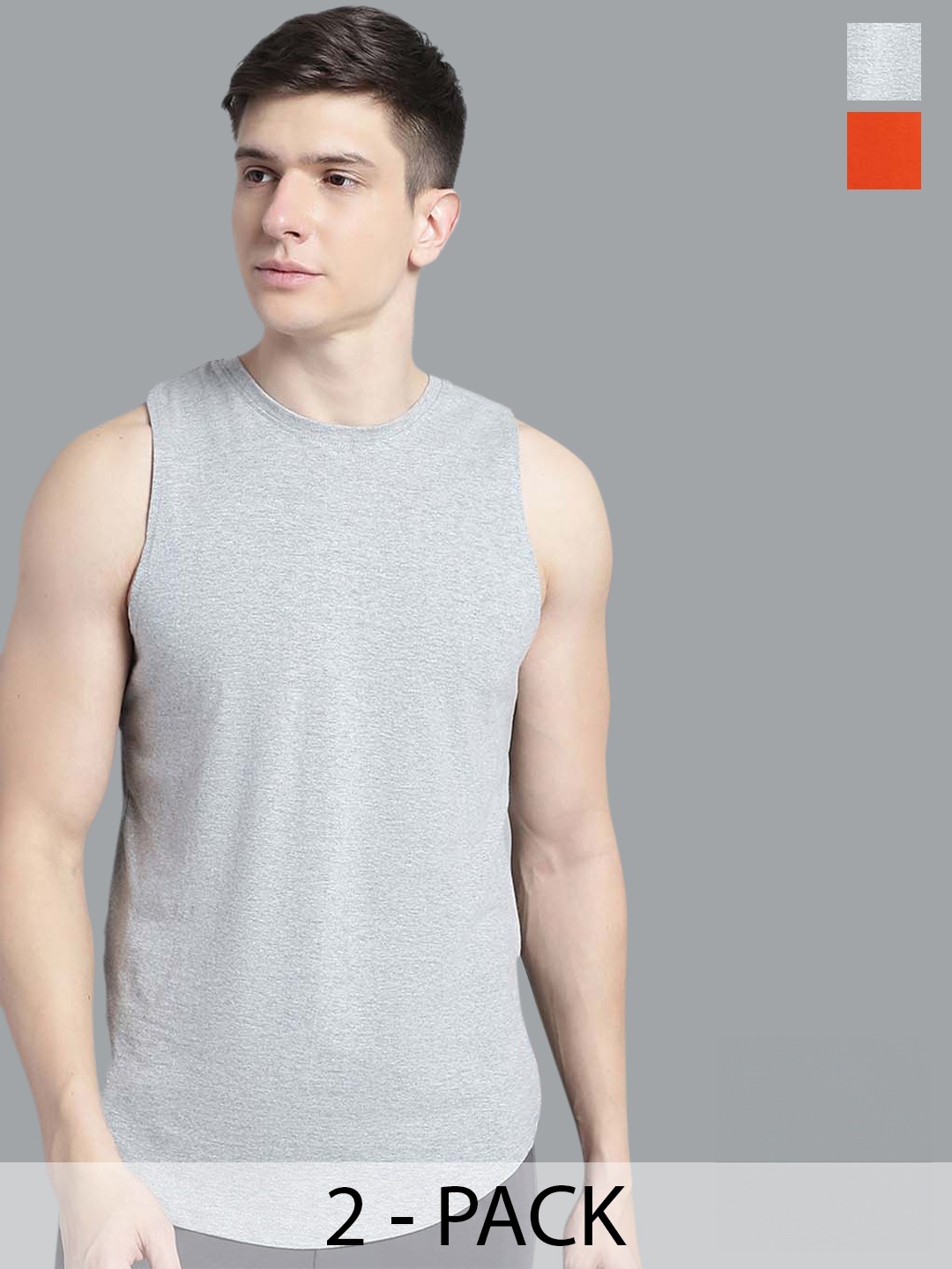

FBAR Pack Of 2 Pure Cotton Bio-Wash Gym Vest, Grey