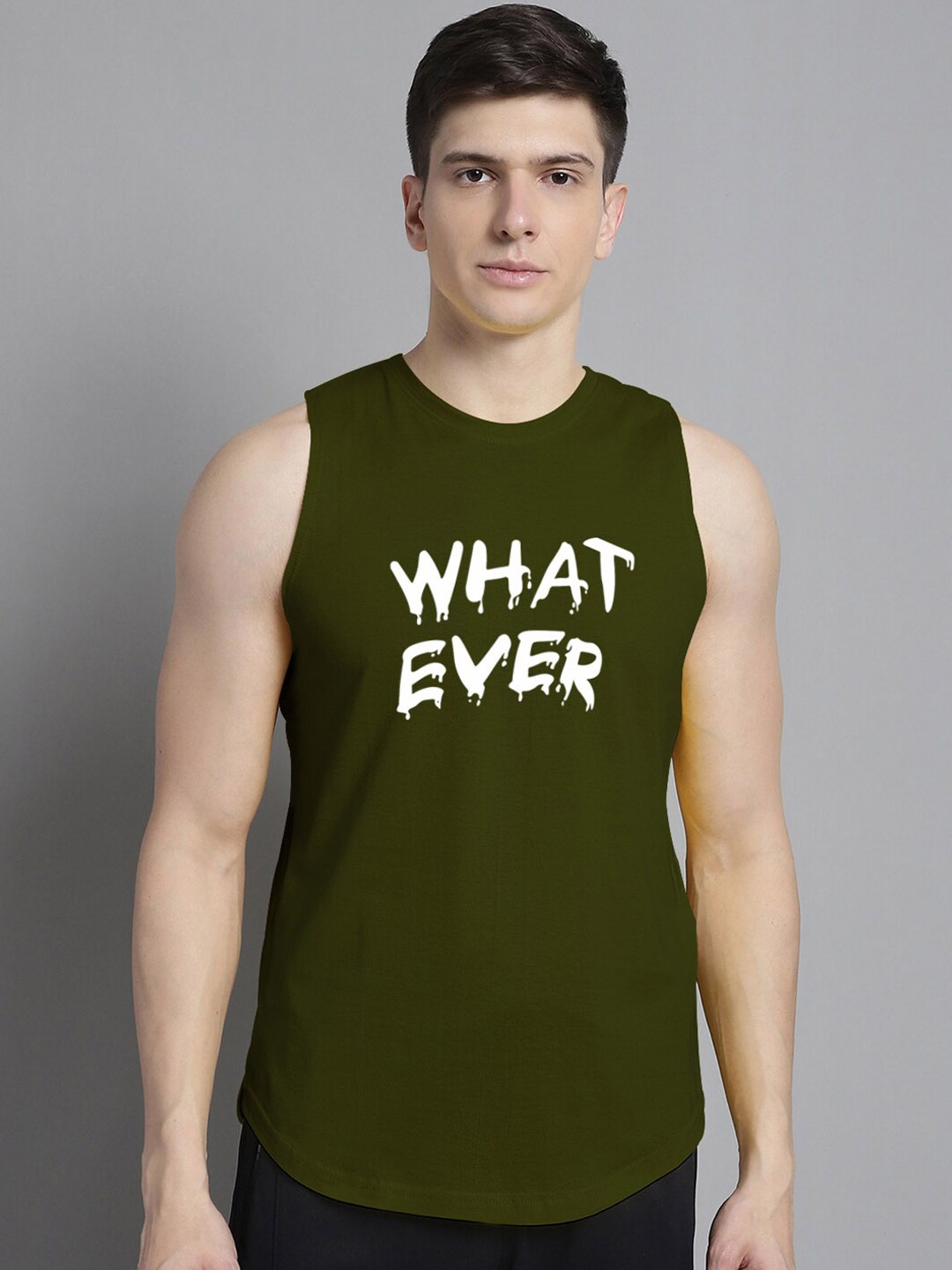 

FBAR Typography Printed Bio-Wash Pure Cotton Gym Vests, Olive