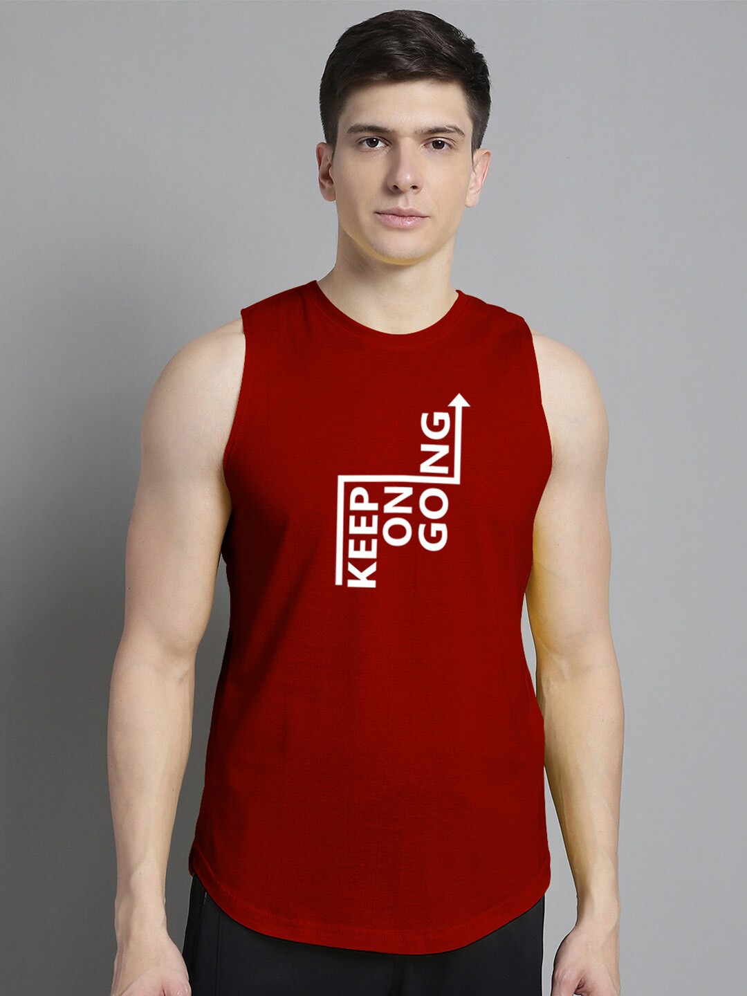 

FBAR Printed Bio-Wash Purre Cotton Gym Vest, Maroon