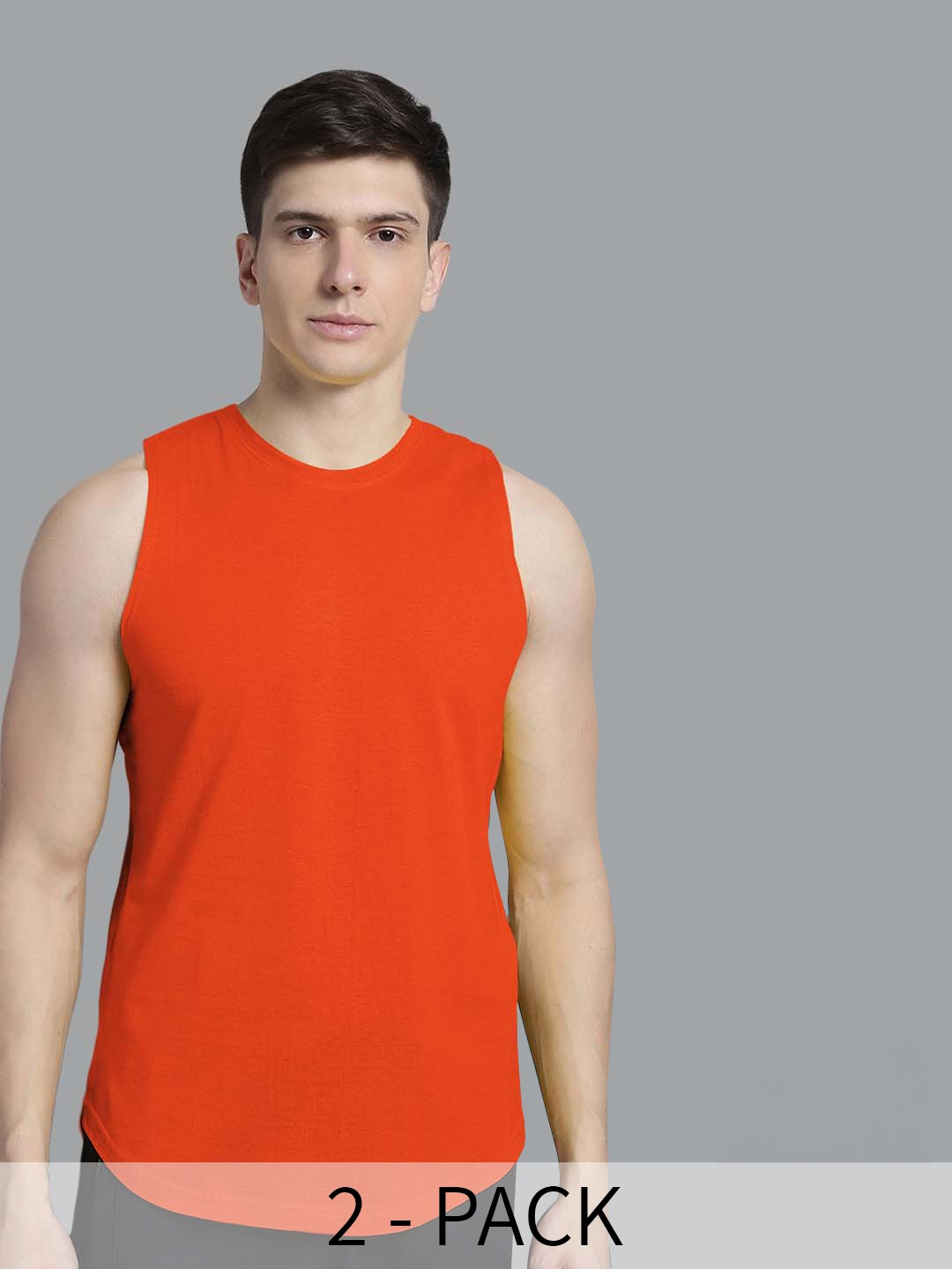 

FBAR Pack of 2 Bio-Wash Pure Cotton Basic Innerwear Vests, Orange