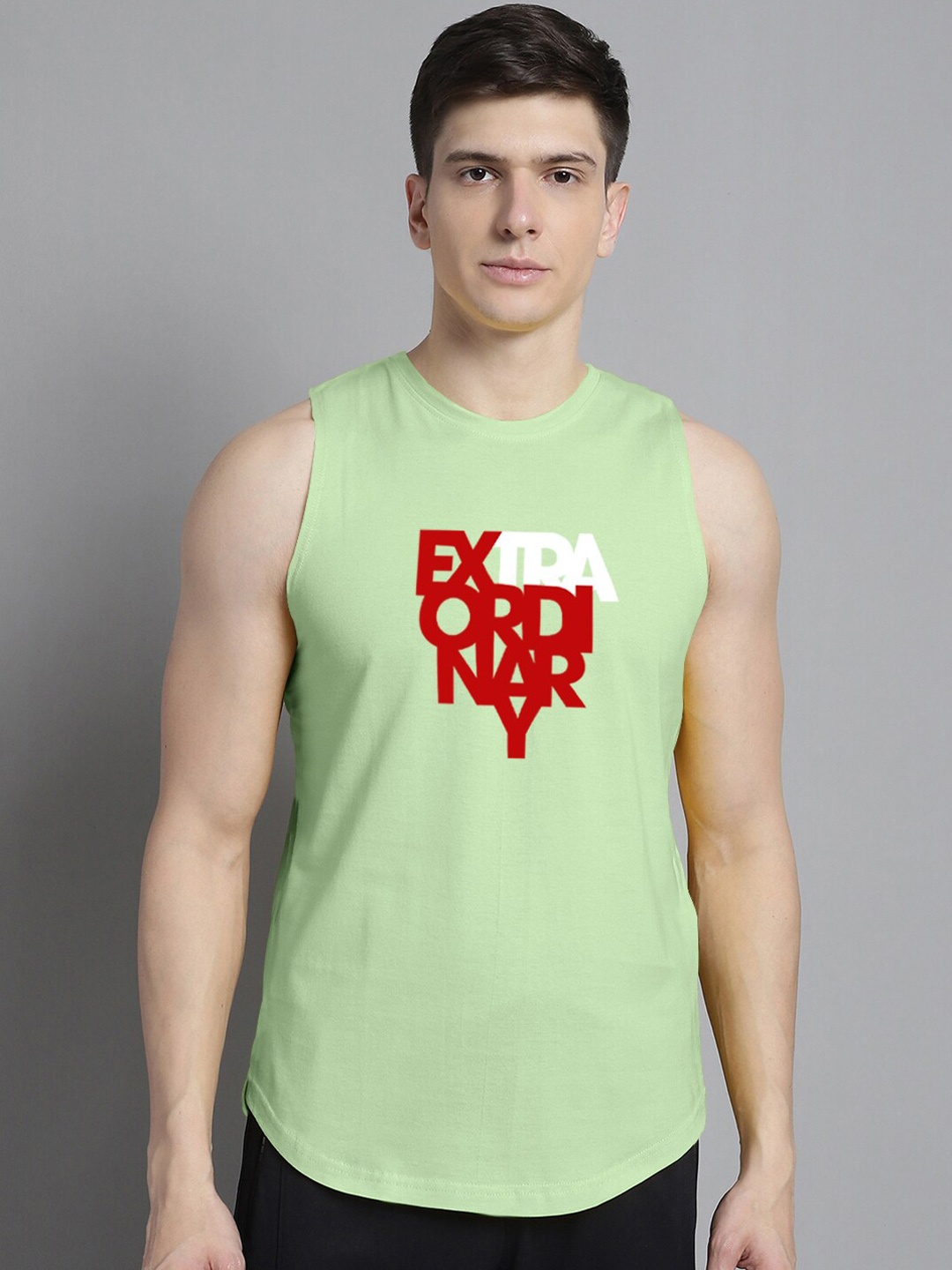 

FBAR Typography Printed Pure Cotton Sleeveless Training Innerwear Vests, Sea green