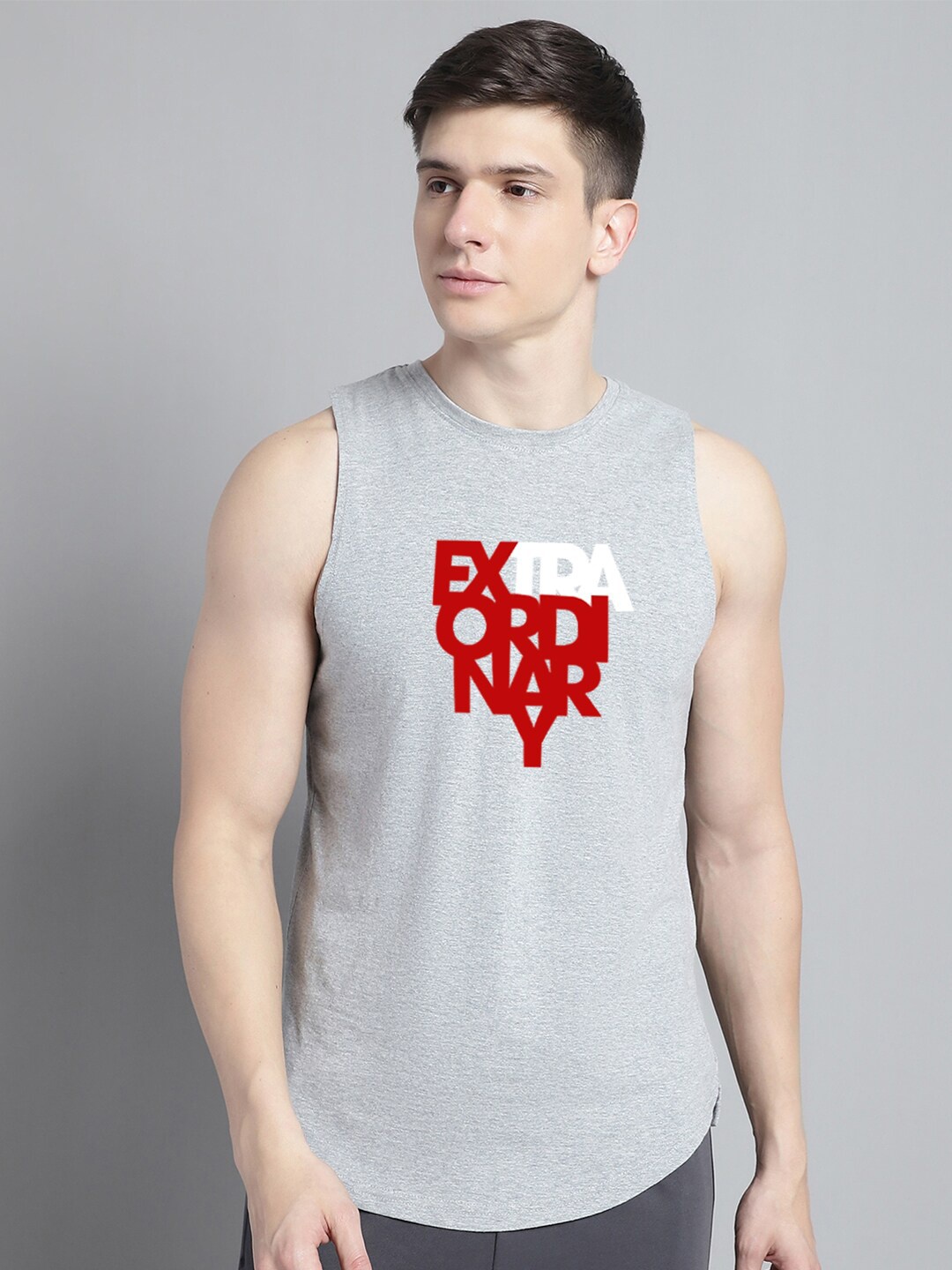 

FBAR Typography Printed Bio Wash Pure Cotton Sleeveless Innerwear Vest, Grey