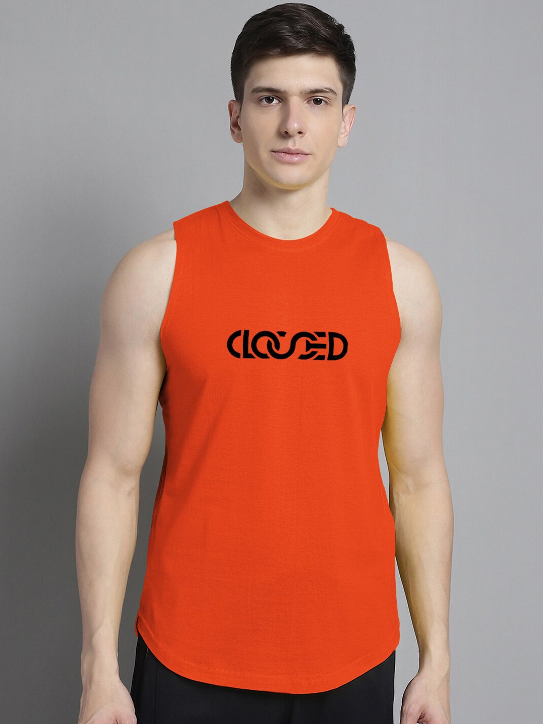 

FBAR Typography Printed Pure Cotton Sleeveless Innerwear Vest, Orange