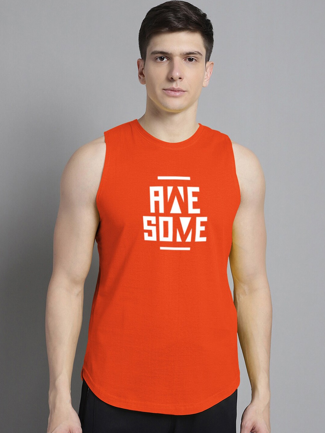 

FBAR Typography Printed Bio-Wash Pure Cotton Gym Innerwear Vest, Orange