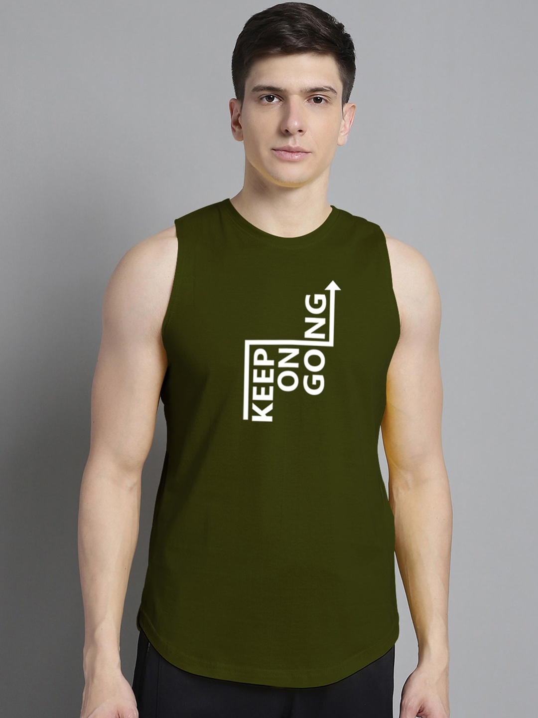 

FBAR Typography Printed Bio Wash Pure Cotton Gym Vest 1011FBAE400-34-XS, Olive