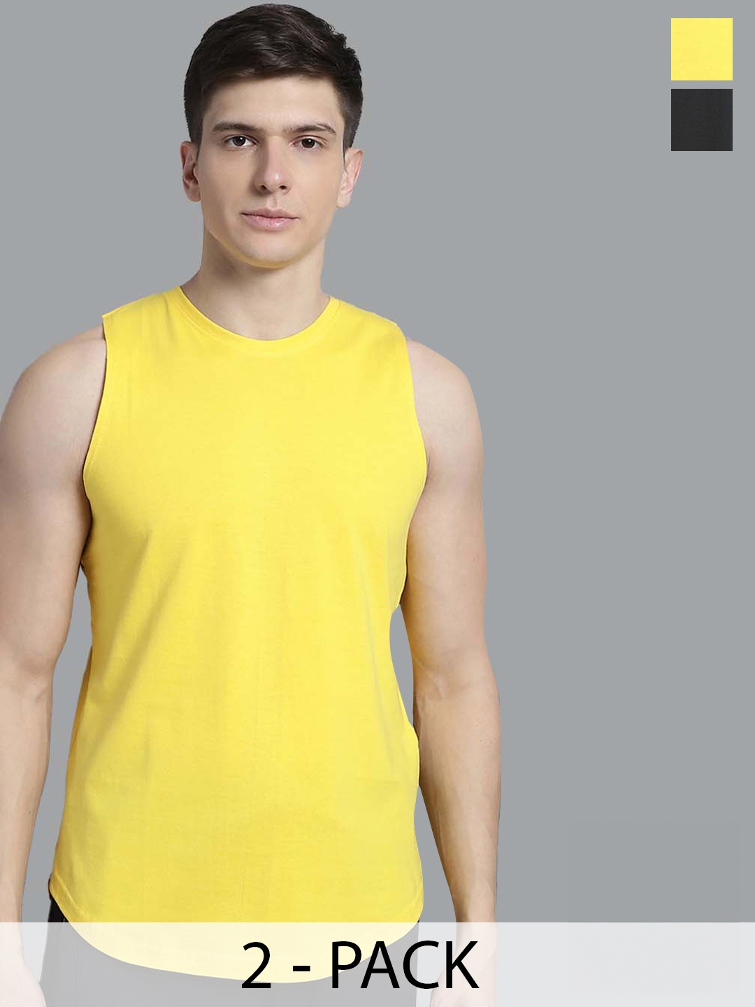

FBAR Pack of 2 Bio-Wash Pure Cotton Basic Innerwear Vests, Yellow