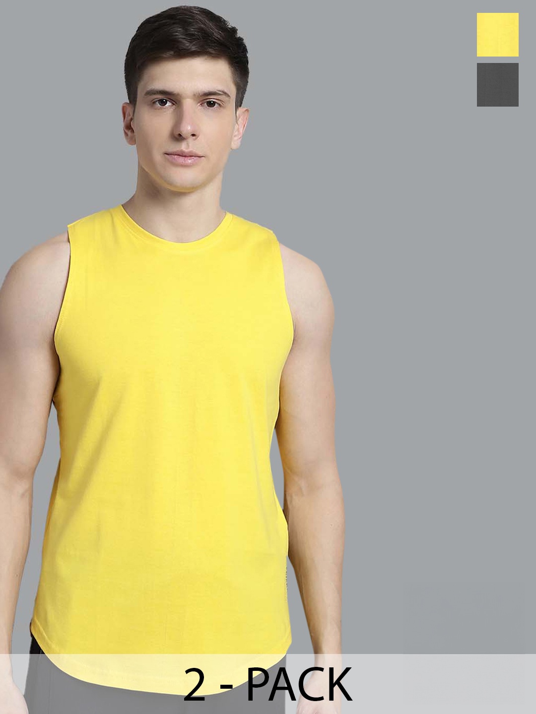 

FBAR Pack Of 2 Pure Cotton Gym Vest, Yellow