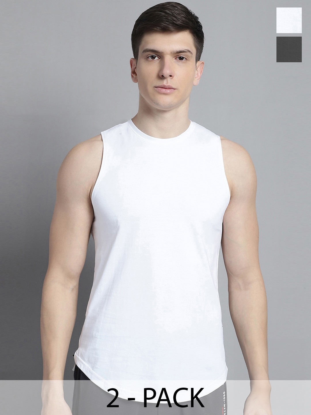 

FBAR Pack of 2 Sleeveless Bio-Wash Pure Cotton Gym Vests, White