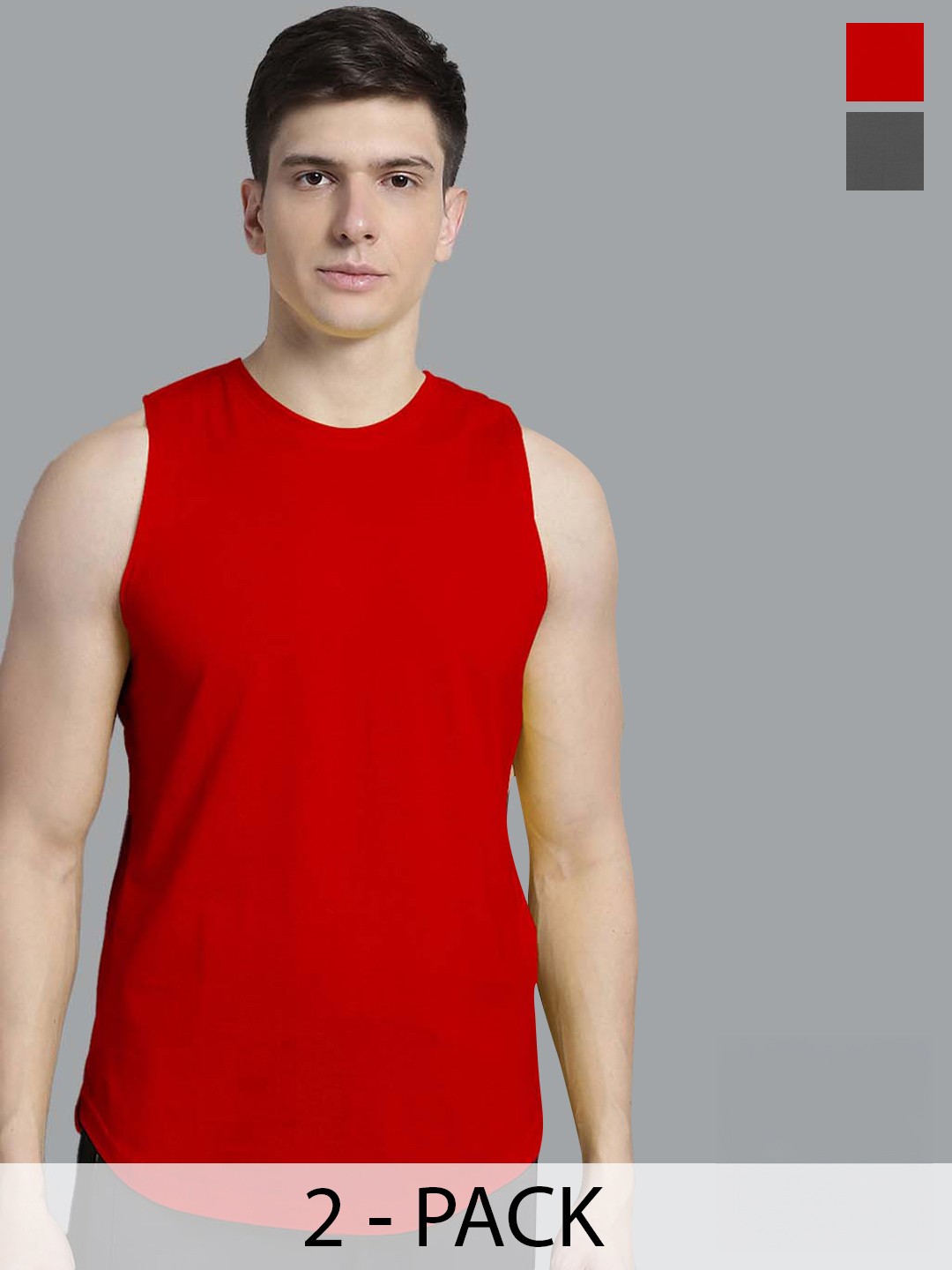 

FBAR Pack Of 2 Pure Cotton Sleeveless Gym Vest, Red