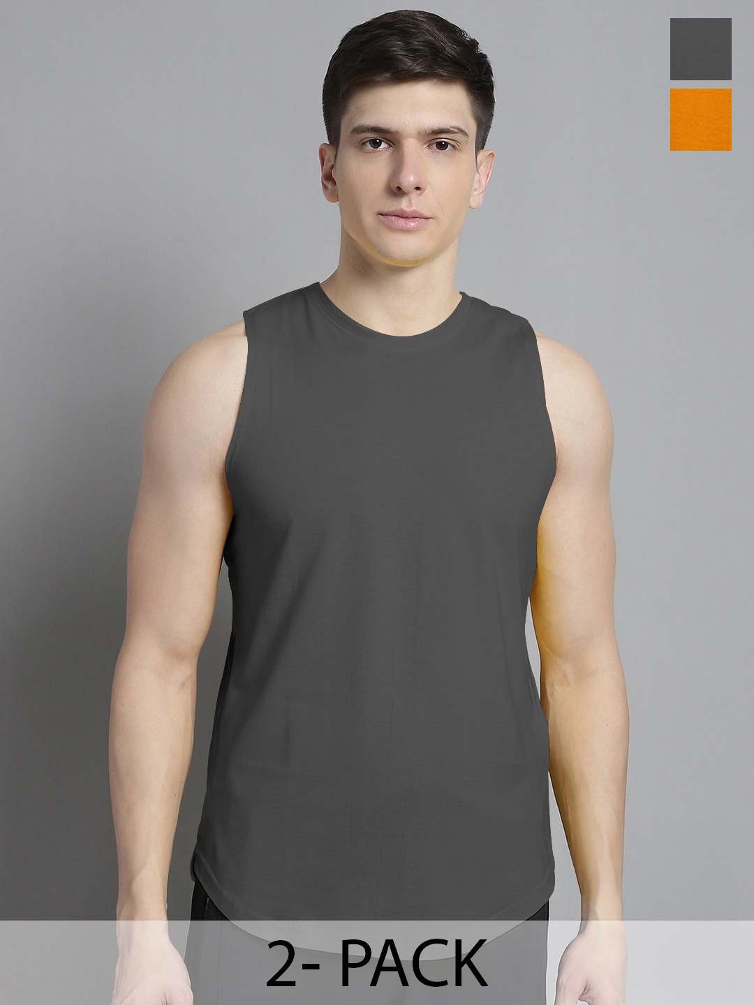 

FBAR Pack Of 2 Sleeveless Pure Cotton Training Gym Vest, Mustard