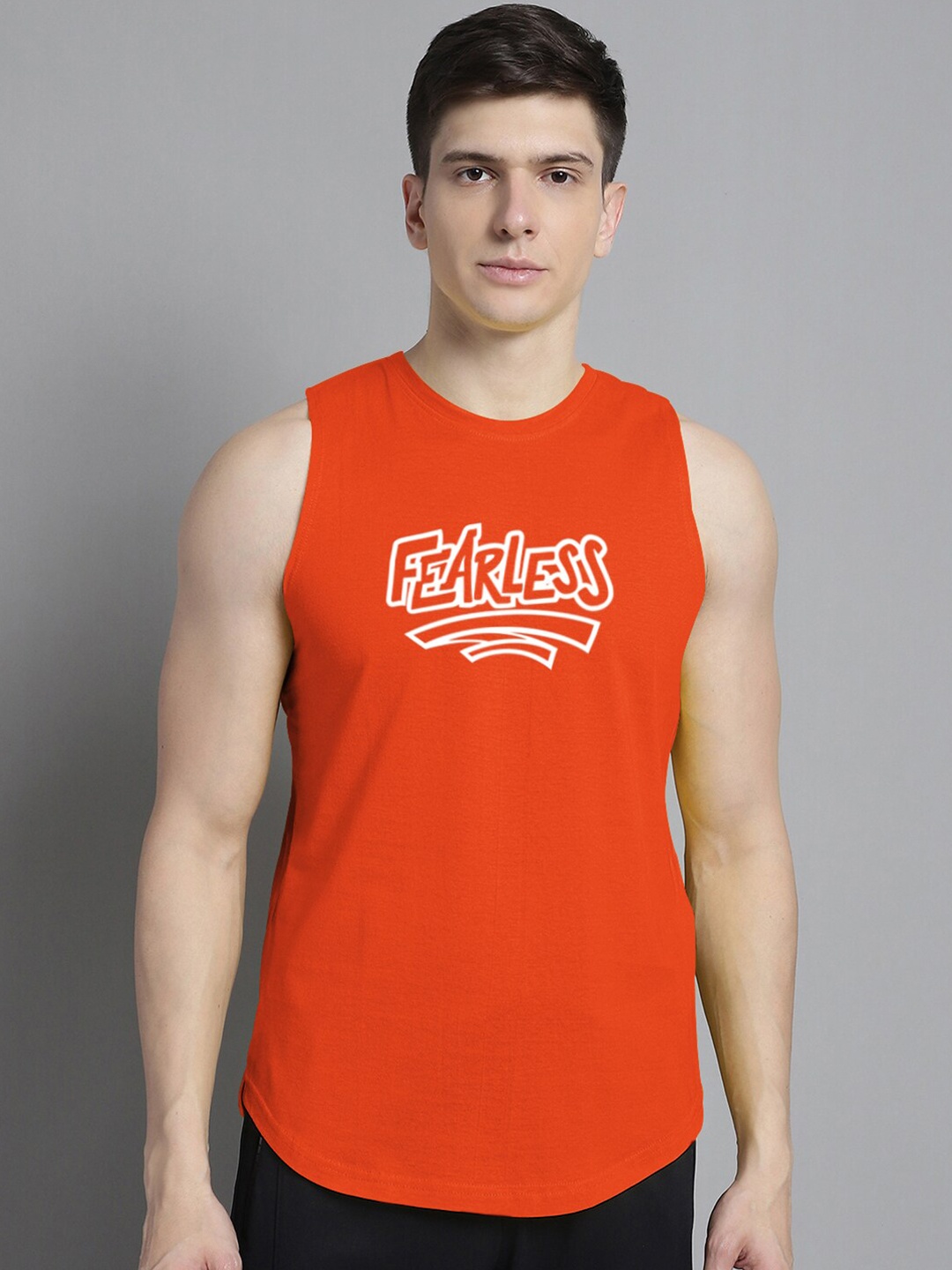 

FBAR Typography Printed Bio-Wash Pure Cotton Gym Vest, Orange