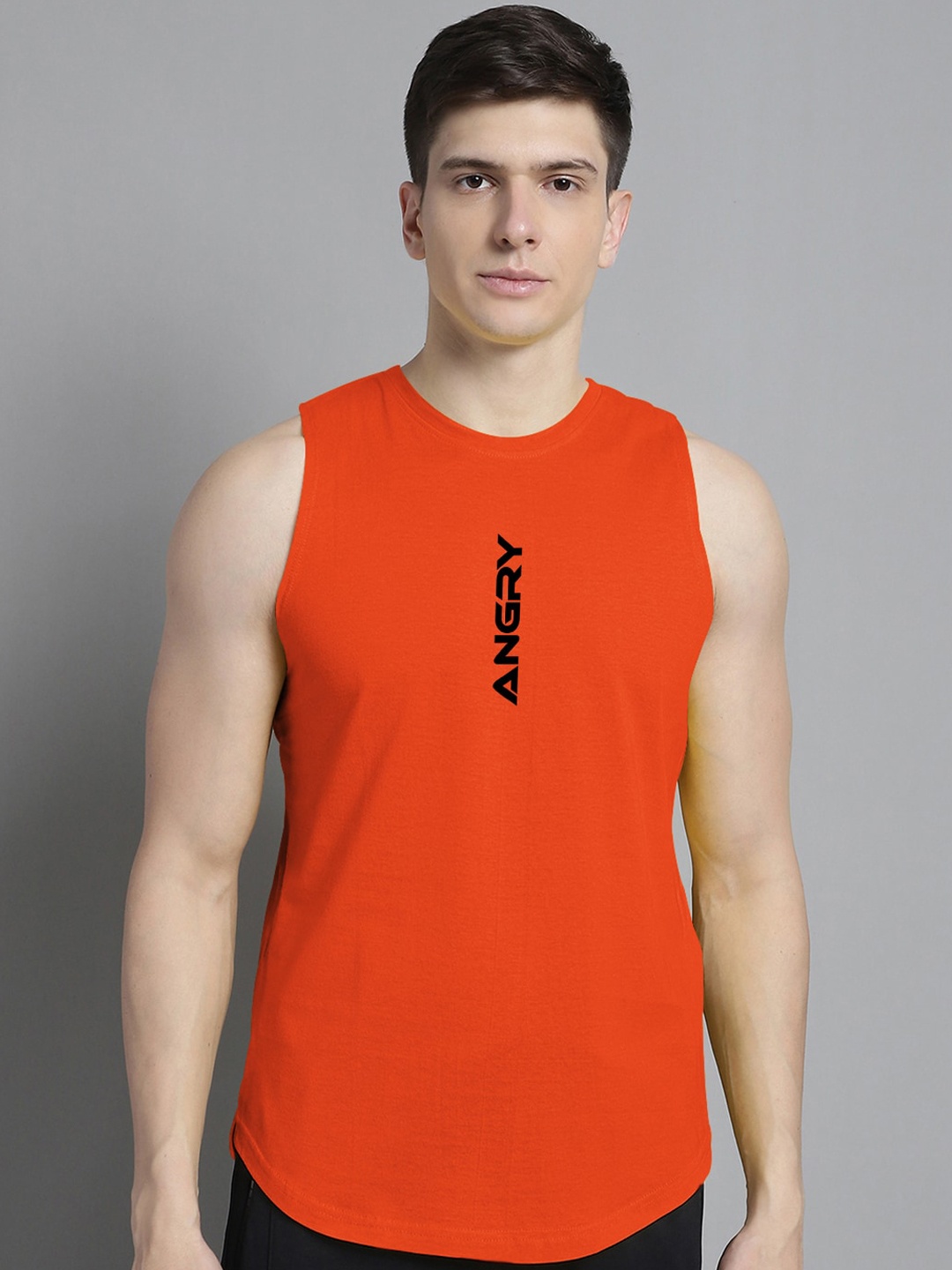 

FBAR Typography Printed Pure Cotton Sleeveless Skin Friendly Innerwear Vest, Orange