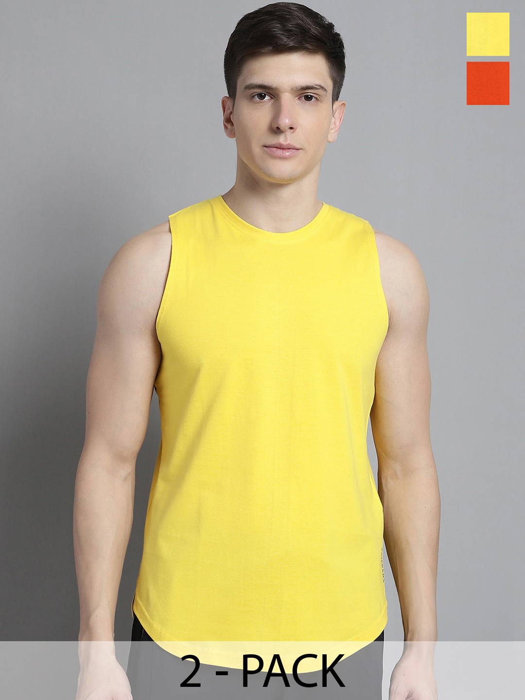 

FBAR Pack of 2 Bio-Wash Pure Cotton Basic Innerwear Vests, Yellow