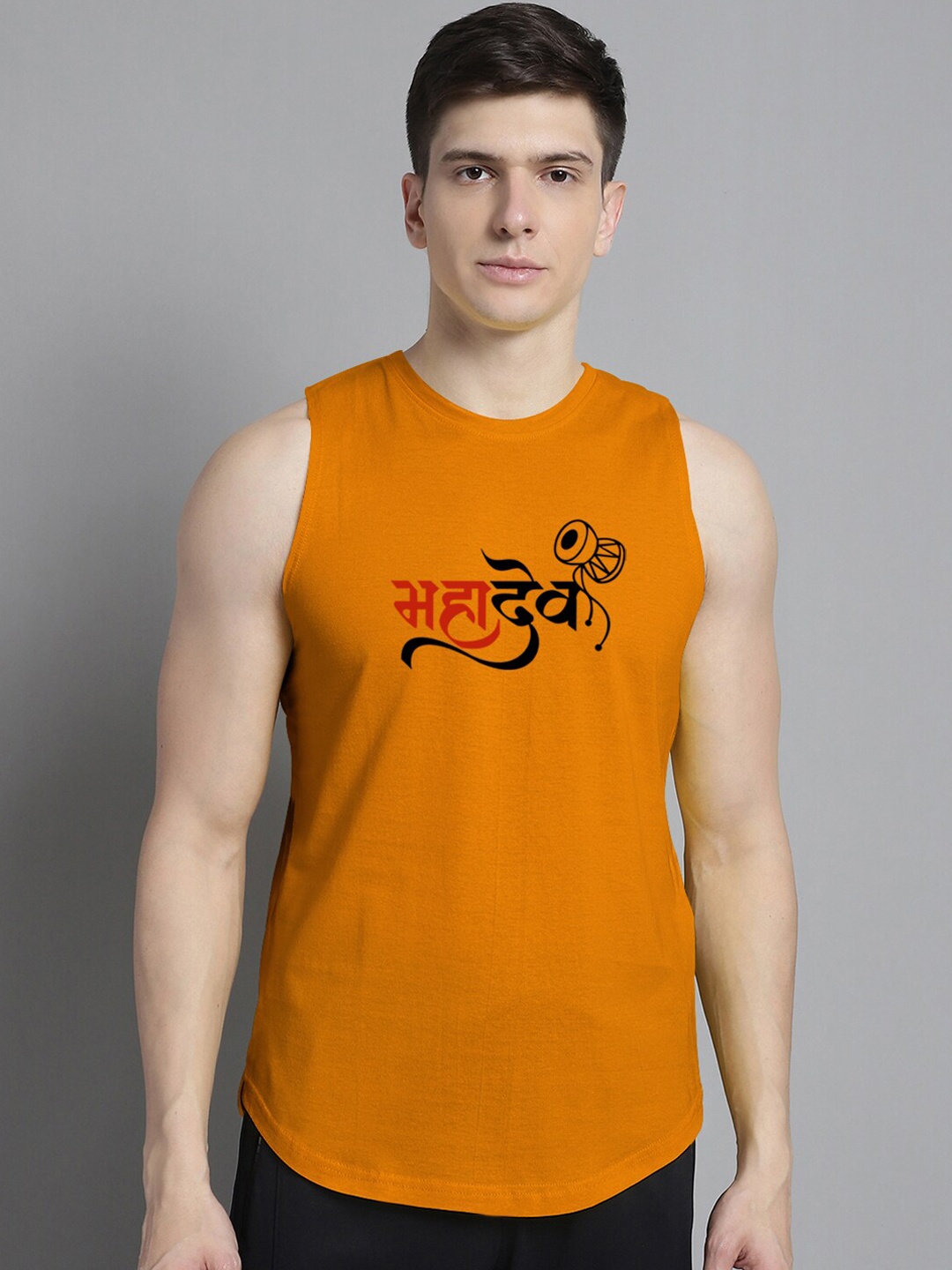 

FBAR Typography Printed Bio-Wash Pure Cotton Gym Vest, Mustard