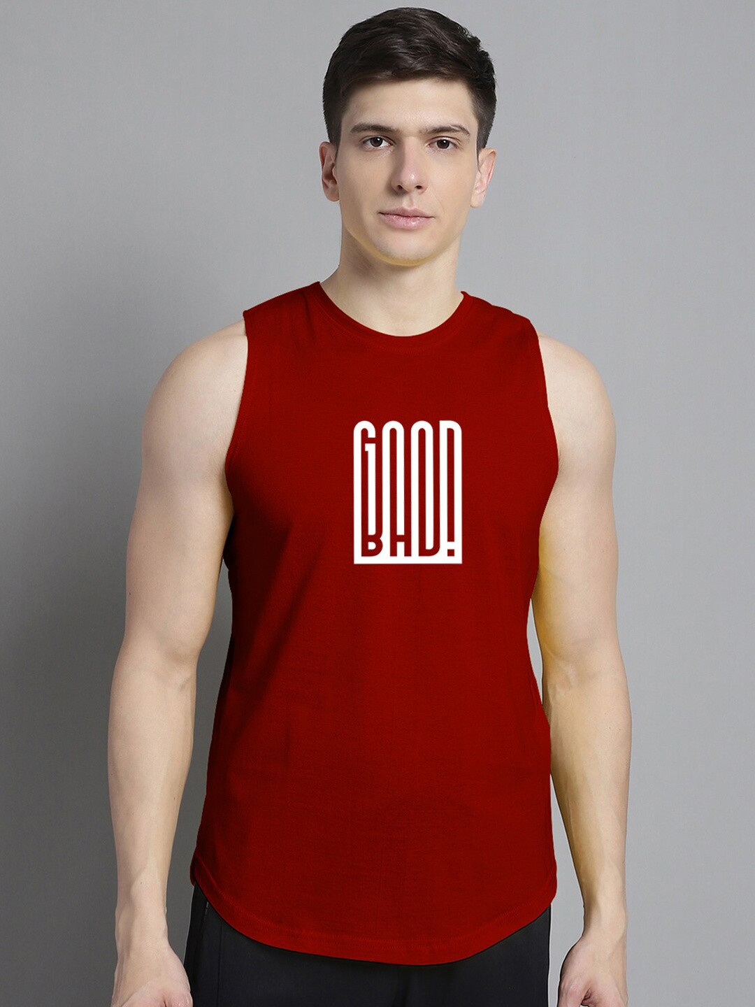 

FBAR Typography Printed Bio-Wash Pure Cotton Gym Innerwear Vest, Maroon