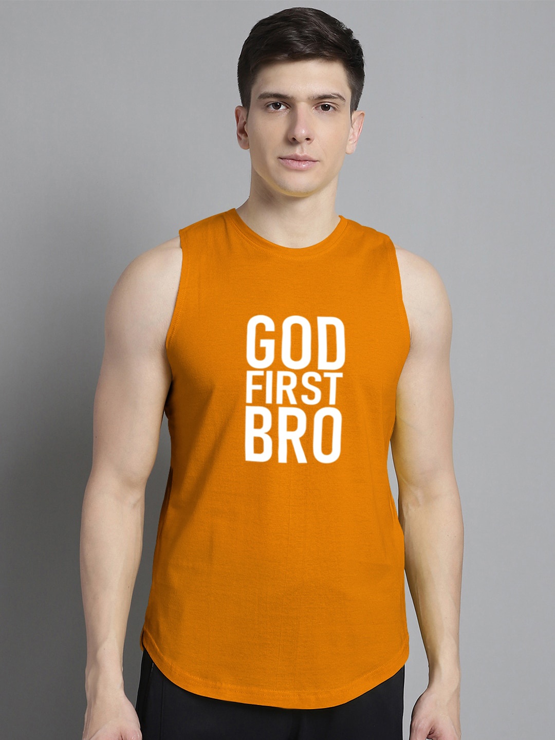 

FBAR Typography Printed Pure Cotton Sleeveless Skin Friendly Innerwear Vest, Mustard