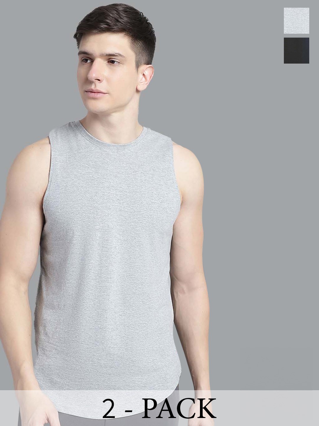 

FBAR Pack Of 2 Pure Cotton Sleeveless Training Innerwear Vests, Grey