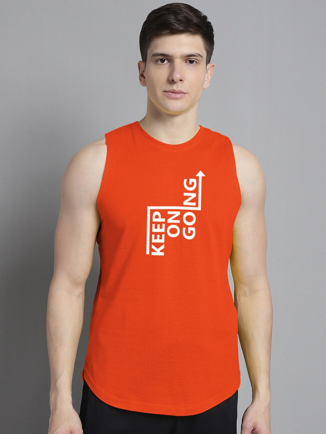 

FBAR Printed Pure Cotton Gym Vests, Orange