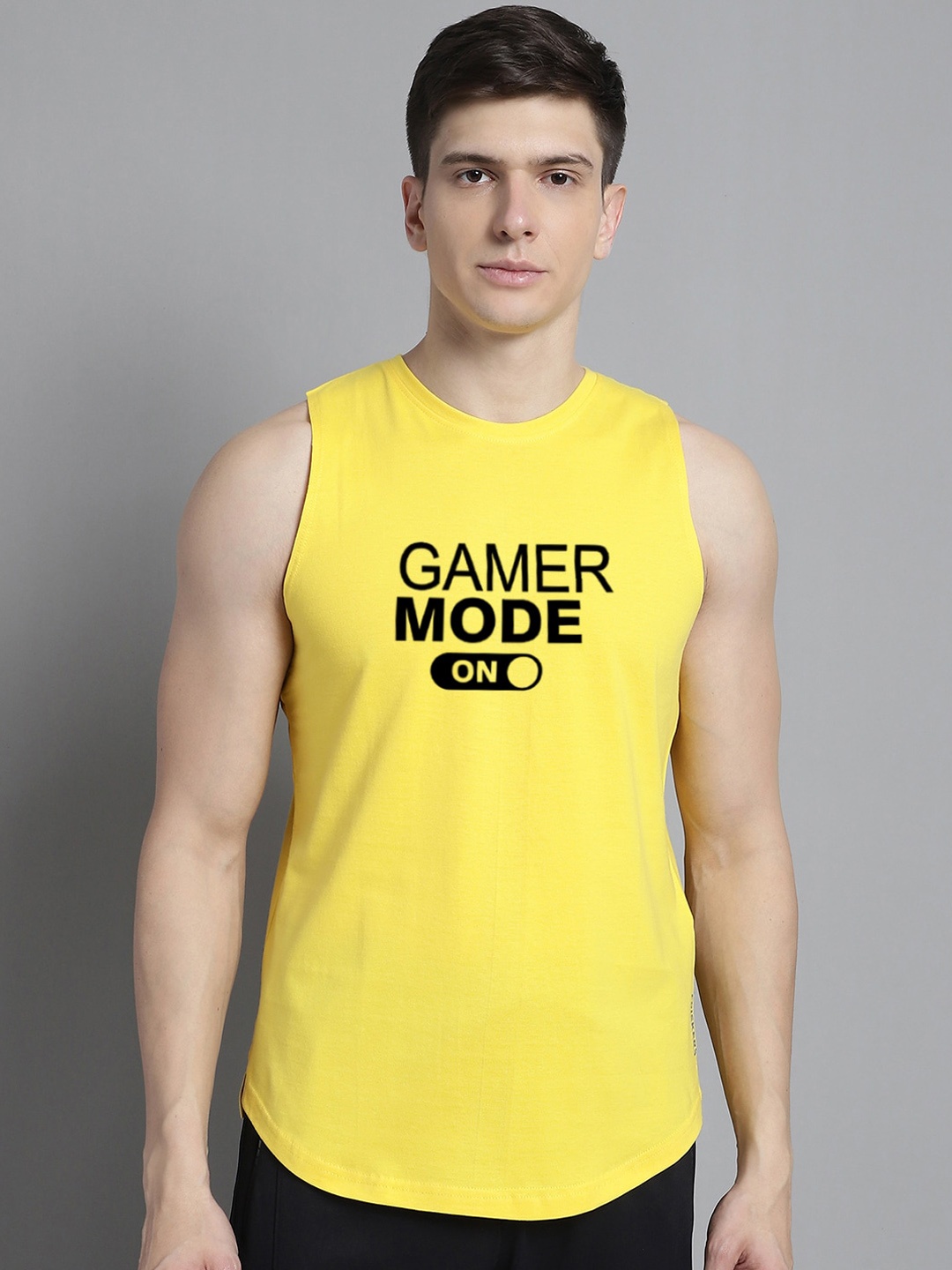 

FBAR Typhography Printed Pure Cotton Sleeveless Skin Friendly Innerwear Vest, Yellow